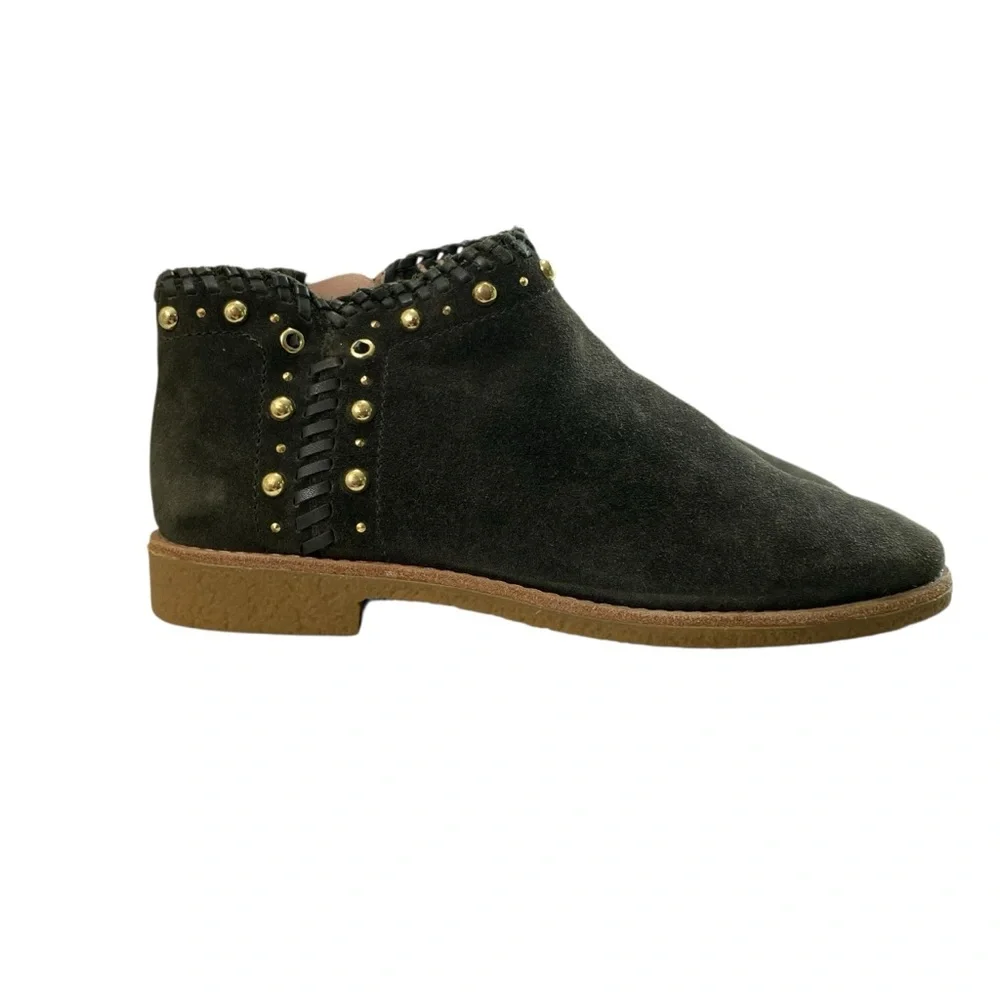 Kate Spade Festival Suede Leather Green Moss Ankle Booties‎ 8 Zip Studded Fringe